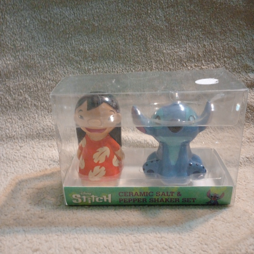 Disney Lilo and Stitch Ceramic Salt and Pepper Shaker Set Silver Buffalo New